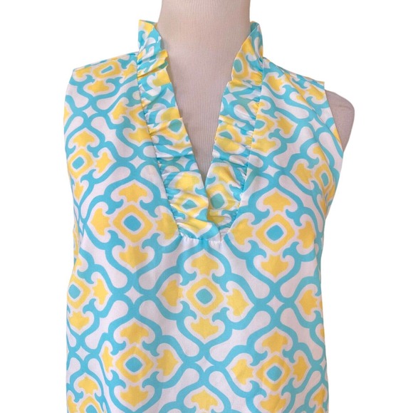 Crown & Ivy Turquoise and Yellow Geometric Midi Dress - Picture 2 of 7